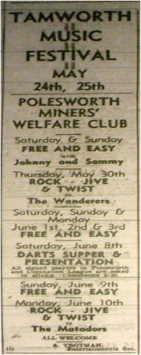 24/25 May 1963 : Tamworth Music Festival : The Wanderers with The Matadors at Polesworth Miners' Welfare Club