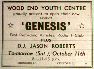 11/10/69 - Genesis, Plus DJ – Jason Roberts, Wood End Youth Centre