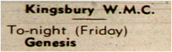 10/10/69 - Genesis, Kingsbury Working Mens Club
