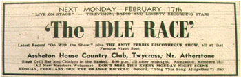 17/02/69 - The Idle Race, Plus The Andy Ferris Discotheque Show, Assheton House Country Club, Twycross