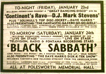 24/01/70 - Black Sabbath, Polesworth Memorial Hall, Millbank Promotions