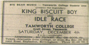 04/12/71 - King Biscuit Boy, Idle Race, Tamworth College