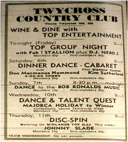 23/09/71 - Top Disco – Light Show, DJ - Johnny Slade, Twycross Country Club
