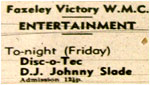 17/12/71 - Disco, Johnny Slade, Fazeley Victory Working Mens Club