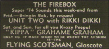 05/01/74 - “Kippa” Grahame Graham, The Firebox, Flying Scotsman