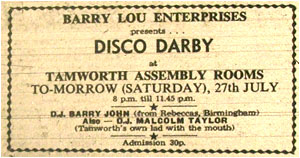 Disco Darby Tamworth Assembly Rooms 27/07/74