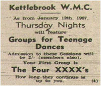 As from January 12th Thursday nights will feature teenage dances. Wilnecote Community Centre - First group: Four XXXXs