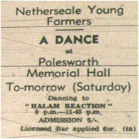 Netherseal Young Farmers Dance. Halam Reaction. Polesworth Memorial Hall, 9.00pm-11.45pm